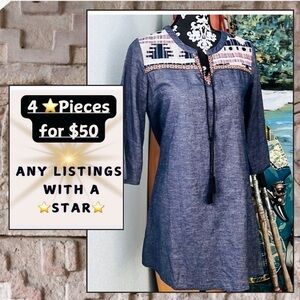 ⭐️Anthro’s Flying Tomato,Embroidered Chambray Tunic Top, Dress,Light,WOW,Size S